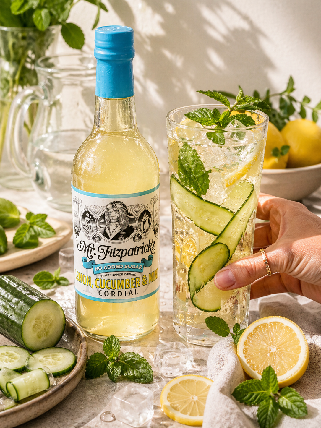 Mr Fitz Lemon, Cucumber & Mint - No Added Sugar Cordial