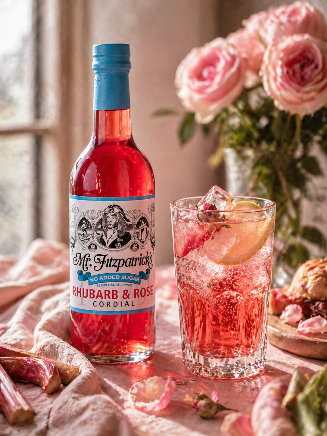 Mr Fitz Rhubarb & Rose - No added sugar cordial